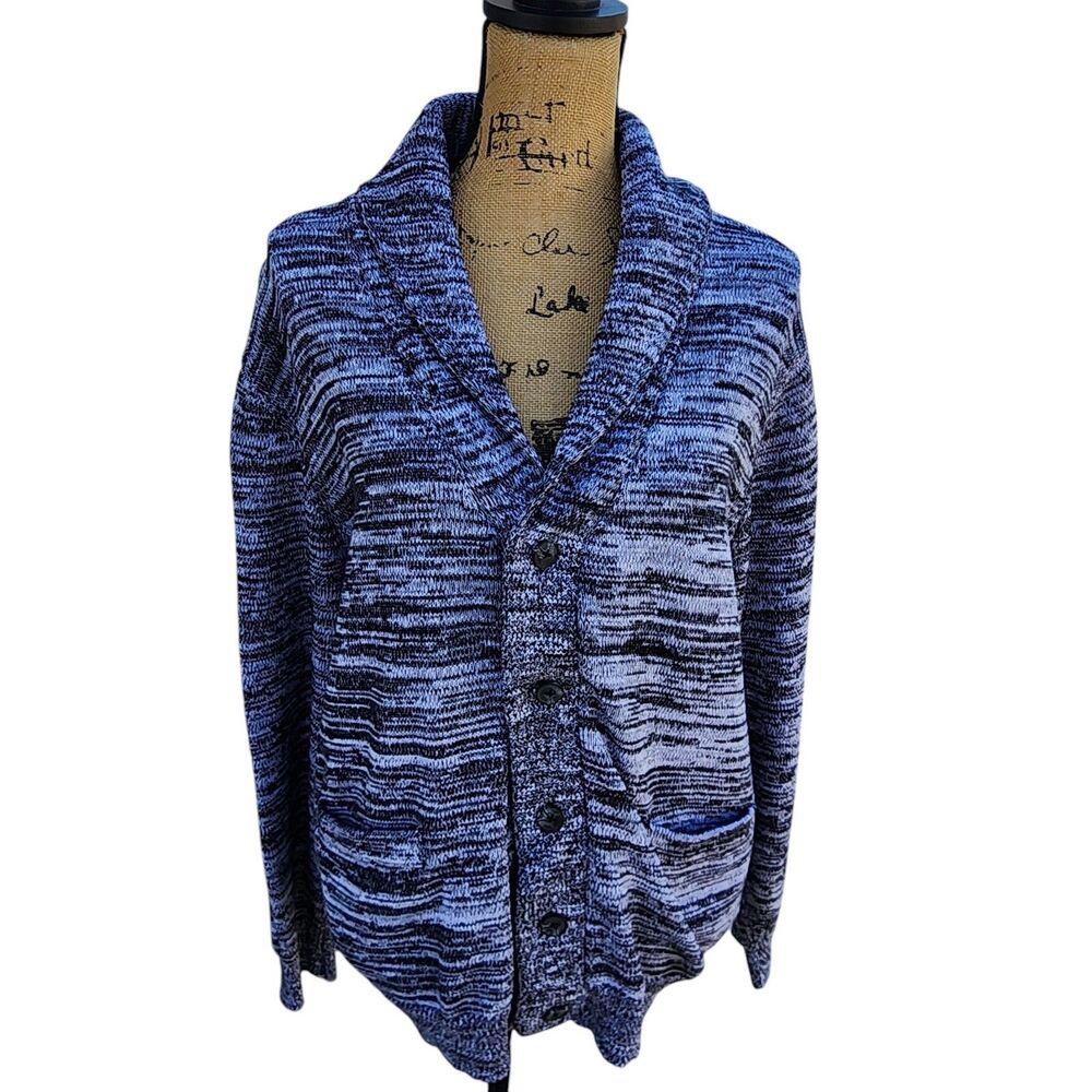 Route 66 Blue Space Dye Shawl Collar Button Cardigan Sweater Women’s L